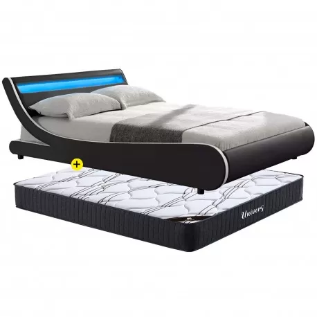 Pack cama PAUL 160x200cm (preto) + colchão UNIVERS - Packs Double Beds