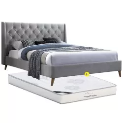Pack cama ILO 160x200cm (cinzento claro) + colchão NEW PALACIO - Packs Camas de Casal