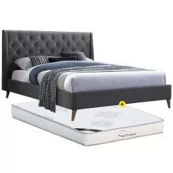 Pack cama ILO 160x200cm (cinzento escuro) + colchão NEW PALACIO - Packs Camas de Casal