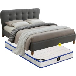 Pack cama JOYCE 140x190cm (cinza) + colchão SPRING ROLLER - Packs Camas de Casal