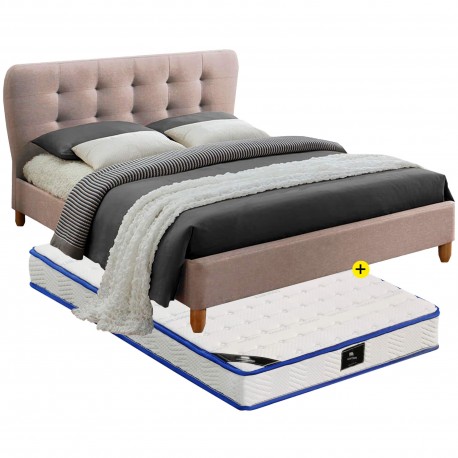 Pack Double bed JOYCE (Beige) + Mattress SPRING ROLLER 140x190cm - Packs Double Beds