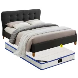 Pack cama JOYCE 140x190cm (antracite) + colchão SPRING ROLLER - Packs Camas de Casal
