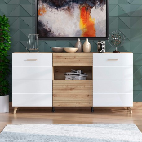 Aparador BRETAGNA Carvalho Artesanato e Branco Brilho