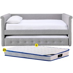 Double bed pack with castors TANIA + 2 SPRING ROLLER mattresses 90x190cm - Packs Single Beds