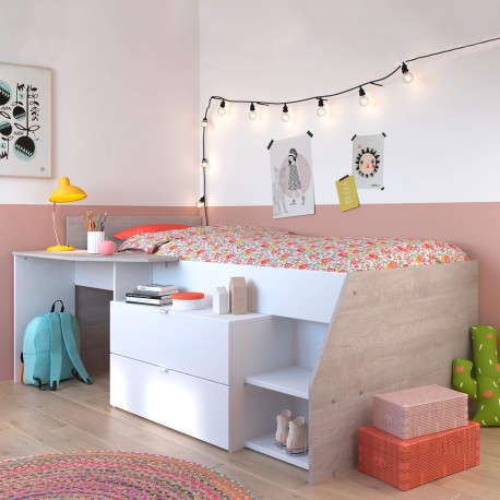 MILKY bed with 2 drawers and 1 desk - Individual Beds