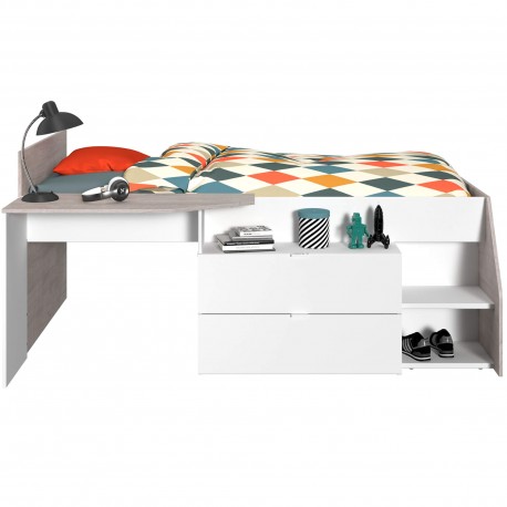 Pack Bed c/ Desk MILKY + Mattress SPRING ROLLER 90x200cm - Packs Single Beds