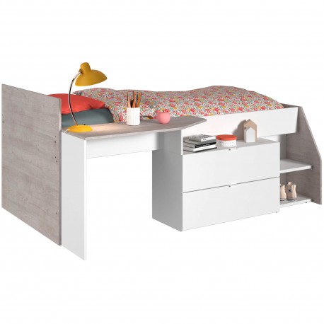 Pack Bed c/ Desk MILKY + Mattress SPRING ROLLER 90x200cm - Packs Single Beds