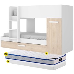 Pack Overlay Beds JERRY (Natura) + 2 Mattress SPRING ROLLER + 1 Mattress ROLL 85x180cm - Youth Rooms