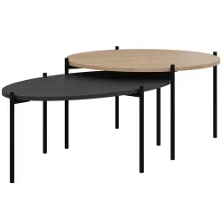 Conjunto de mesas de centro ODELIA - carvalho e preto