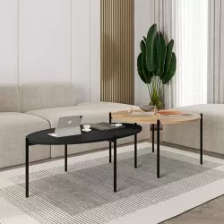 Conjunto de mesas de centro ODELIA - carvalho e preto