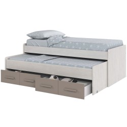 Cama nido LAS VEGAS com 2 gavetas - branco e cinza Cama nido LAS VEGAS com 2 gavetas - branco e cinza