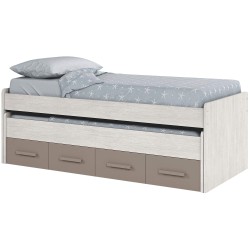 Cama nido LAS VEGAS com 2 gavetas - branco e cinza Cama nido LAS VEGAS com 2 gavetas - branco e cinza