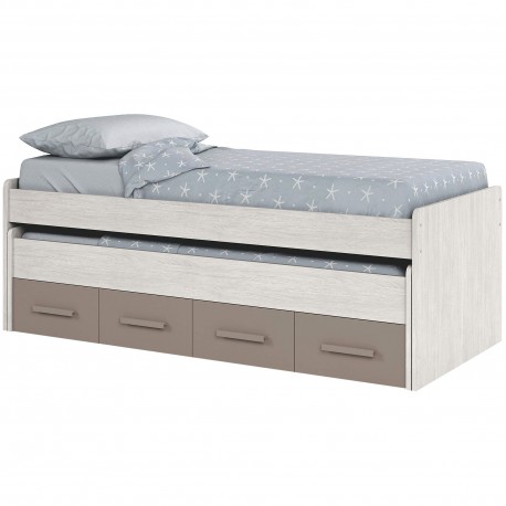 Cama nido LAS VEGAS com 2 gavetas - branco e cinza Cama nido LAS VEGAS com 2 gavetas - branco e cinza