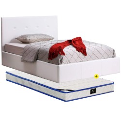 Pack Double bed BETTY II White 140x190cm + Mattress SPRING ROLLER 140x190cm - Packs Double Beds