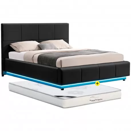 Pack cama INFINITY II 160x200cm (preto) + colchão NEW PALACIO - Packs Camas de Casal