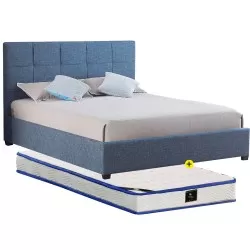 Pack cama LONDON 140x190cm (azul escuro) + colchão SPRING ROLLER - Packs Camas de Casal