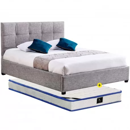 Pack cama LONDON 160x200cm (cinza claro) + colchão SPRING ROLLER - Packs Camas de Casal