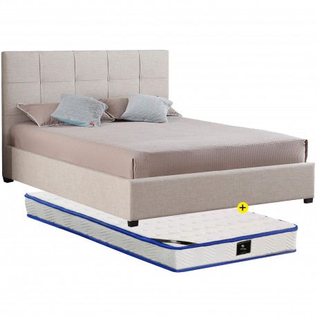 Pack cama LONDON 140x190cm (bege) + colchão SPRING ROLLER - Packs Double Beds