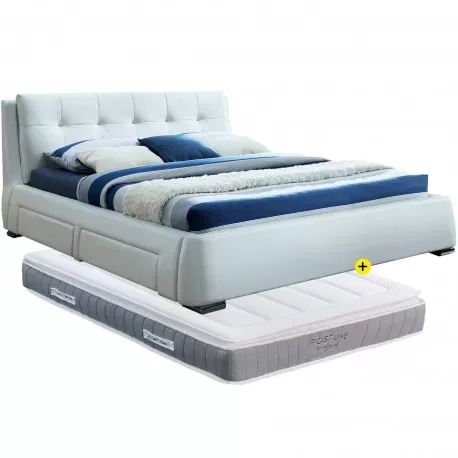 Pack cama ANTONIO 180x200cm (branco) + colchão POSTURE - Packs Camas de Casal