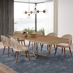 Mesa extensível AMORA (180-260cm) - Cinzento Bege Mate e Nogueira