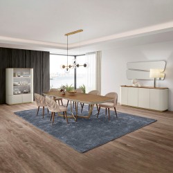 Mesa extensível AMORA (180-260cm) - Cinzento Bege Mate e Nogueira