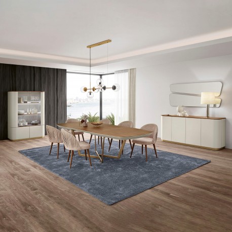 Mesa extensível AMORA (180-260cm) - Cinzento Bege Mate e Nogueira