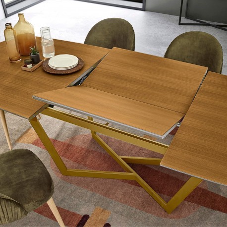 Mesa extensível AMORA (180-260cm) - Cinzento Bege Mate e Nogueira