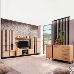 Pack Living Room SARDENHA 2 (Carvalho Handicrafted and Black) - TV furniture and shelves
