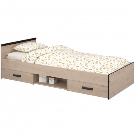 Cama de solteiro NASHVILLE com gavetas - carvalho e preto