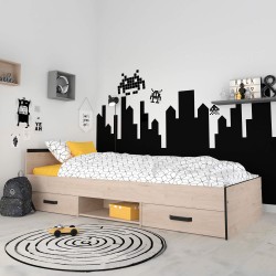 Cama de solteiro NASHVILLE com gavetas - carvalho e preto