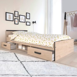 Cama de solteiro NASHVILLE com gavetas - carvalho e preto