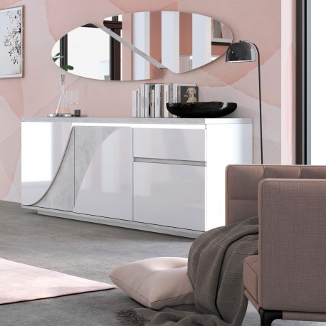 Aparador GOYA - Branco Brilho e Cinzento