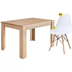 Pack mesa extensível BARCELONA (carvalho) + 4 cadeiras DENVER II (branco) - Conjuntos de Mesas e Cadeiras