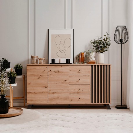 Aparador MEDAN - carvalho artesanato e antracite Aparador MEDAN - carvalho artesanato e antracite