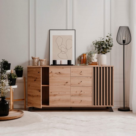 Aparador MEDAN - carvalho artesanato e antracite Aparador MEDAN - carvalho artesanato e antracite