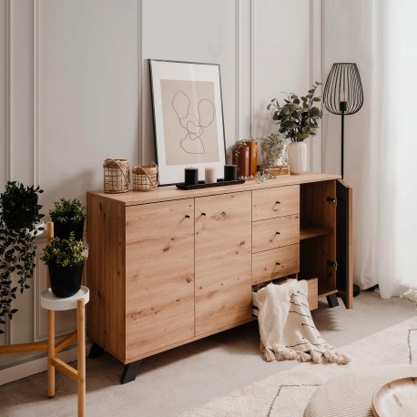 Aparador MEDAN - carvalho artesanato e antracite Aparador MEDAN - carvalho artesanato e antracite