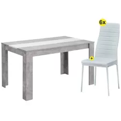 Pack mesa DOMUS (betão) + 6 cadeiras ZARA II (branco) - Conjuntos de Mesas e Cadeiras