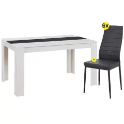 Pack mesa DOMUS (branco) + 6 cadeiras ZARA II (preta) - Conjuntos de Mesas e Cadeiras