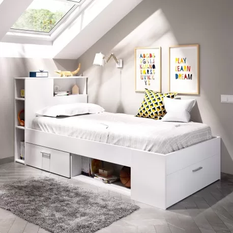 Pack cama COLOMBO 90x190cm (branco) + estrado + colchão SPRING ROLLER - Packs Single Beds