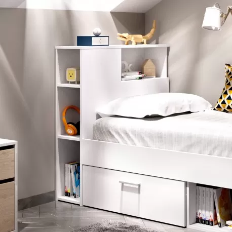Pack cama COLOMBO 90x190cm (branco) + estrado + colchão SPRING ROLLER - Packs Camas Individuais
