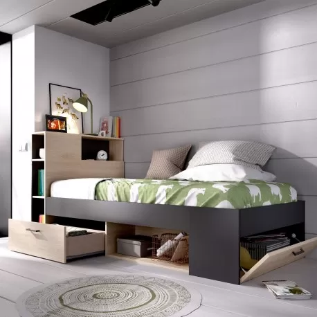 Pack cama COLOMBO 90x190cm (natura e antracite) + estrado + SPRING ROLLER - Packs Single Beds