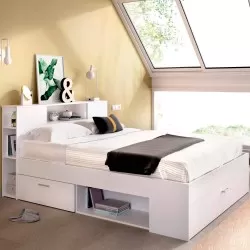 Pack cama COLOMBO 140x190cm (branco) + estrado + colchão SPRING ROLLER - Packs Camas de Casal