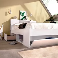 Pack cama COLOMBO 140x190cm (branco) + estrado + colchão SPRING ROLLER - Packs Double Beds