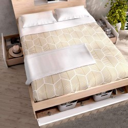 Pack cama COLOMBO 140x190cm (natura e branco) + estrado + colchão SPRING ROLLER - Packs Camas de Casal