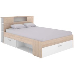 Pack cama COLOMBO 140x190cm (natura e branco) + estrado + colchão SPRING ROLLER - Packs Double Beds