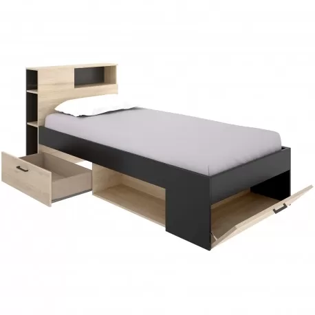 Pack cama COLOMBO 90x190cm (natura e antracite) + estrado + SPRING ROLLER - Packs Single Beds