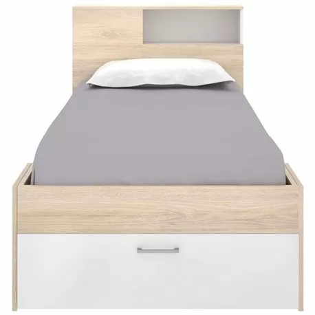 Pack cama COLOMBO 90x190cm (branco e natura) + estrado + colchão SPRING ROLLER - Packs Single Beds