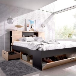 Cama COLOMBO 160x200 - antracite e natura Cama COLOMBO 160x200 - antracite e natura