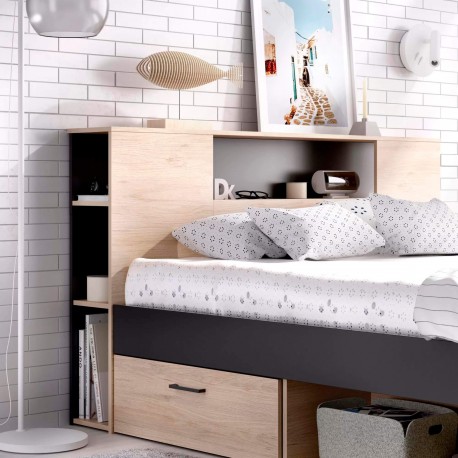 Cama COLOMBO 160x200 - antracite e natura Cama COLOMBO 160x200 - antracite e natura