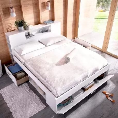 Pack cama COLOMBO 160x200cm (branco) + estrado + colchão SPRING ROLLER - Packs Camas de Casal